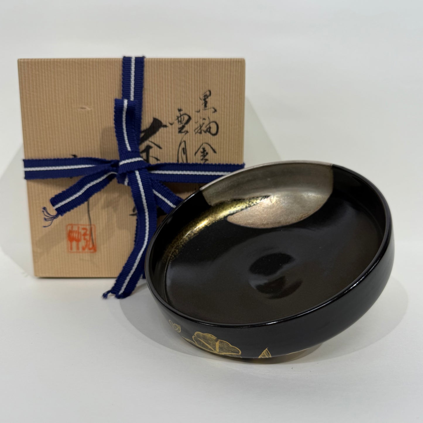 SBKTB103 京焼 弘艸造 黒釉金銀彩雲月茶碗