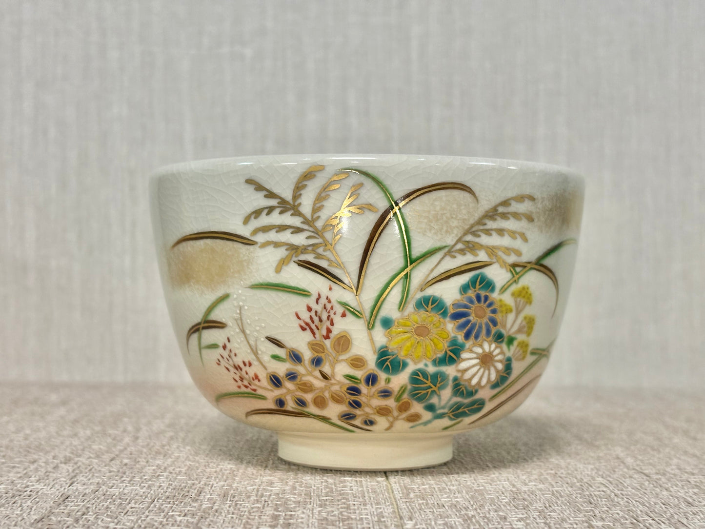 SBKTB153 京焼　橋本紫雲造　色絵　秋草文　茶碗