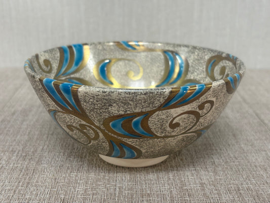 SBKTB162  西村利峰作 金彩 銀砂子 波絵 茶碗 京燒