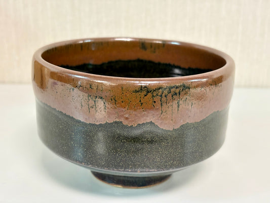 SBKTB287	明石庄造　黒釉　柿流　茶碗